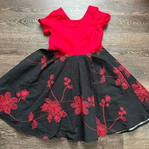Kids Red abs Black flower dress